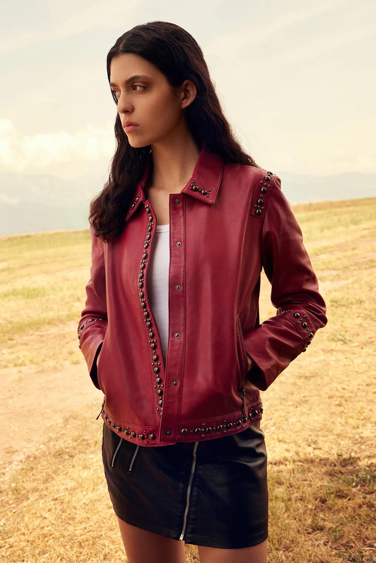 Octavia Jane Leather Jacket In Red