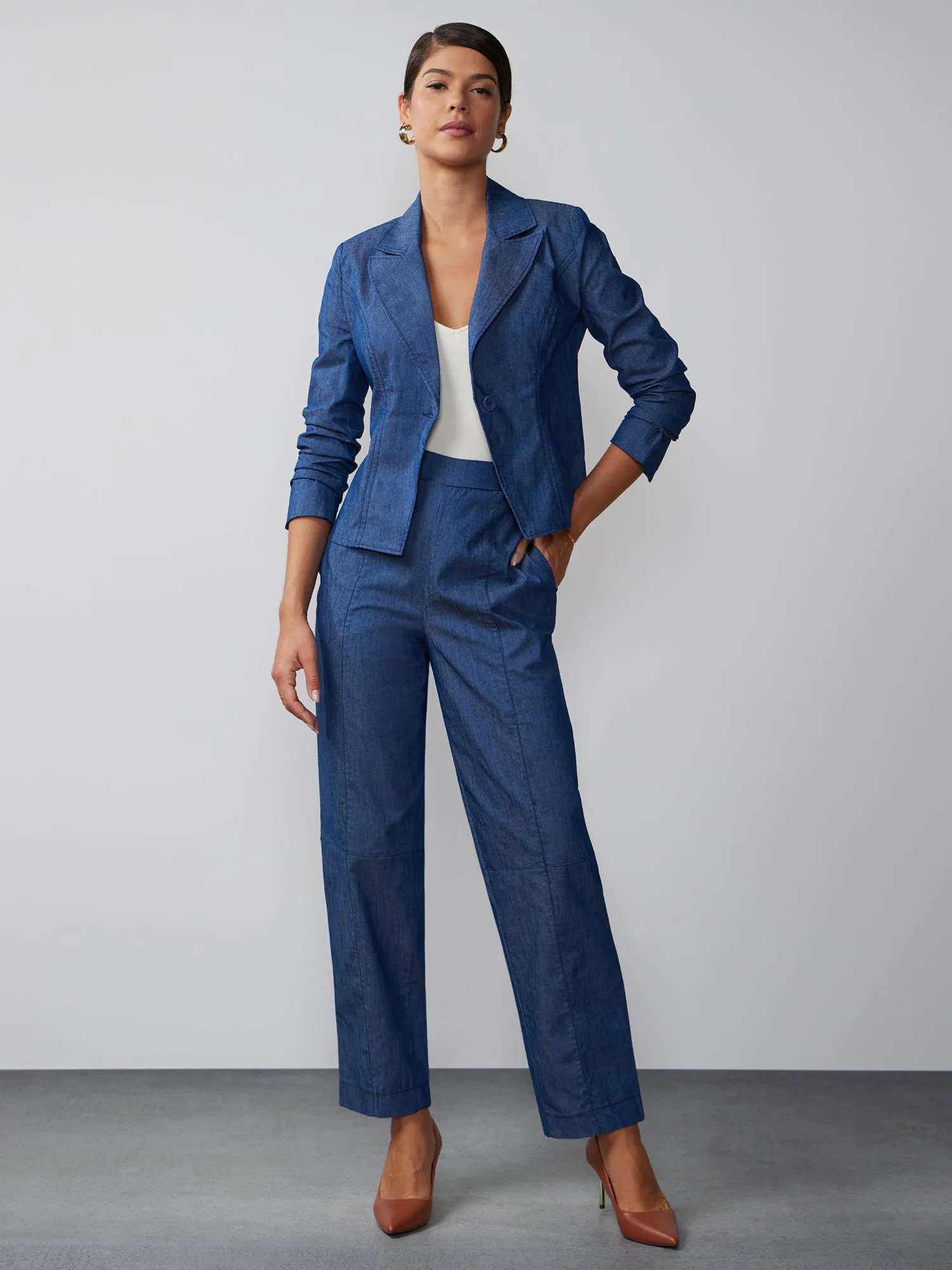 Paige Single Button Denim Blazer