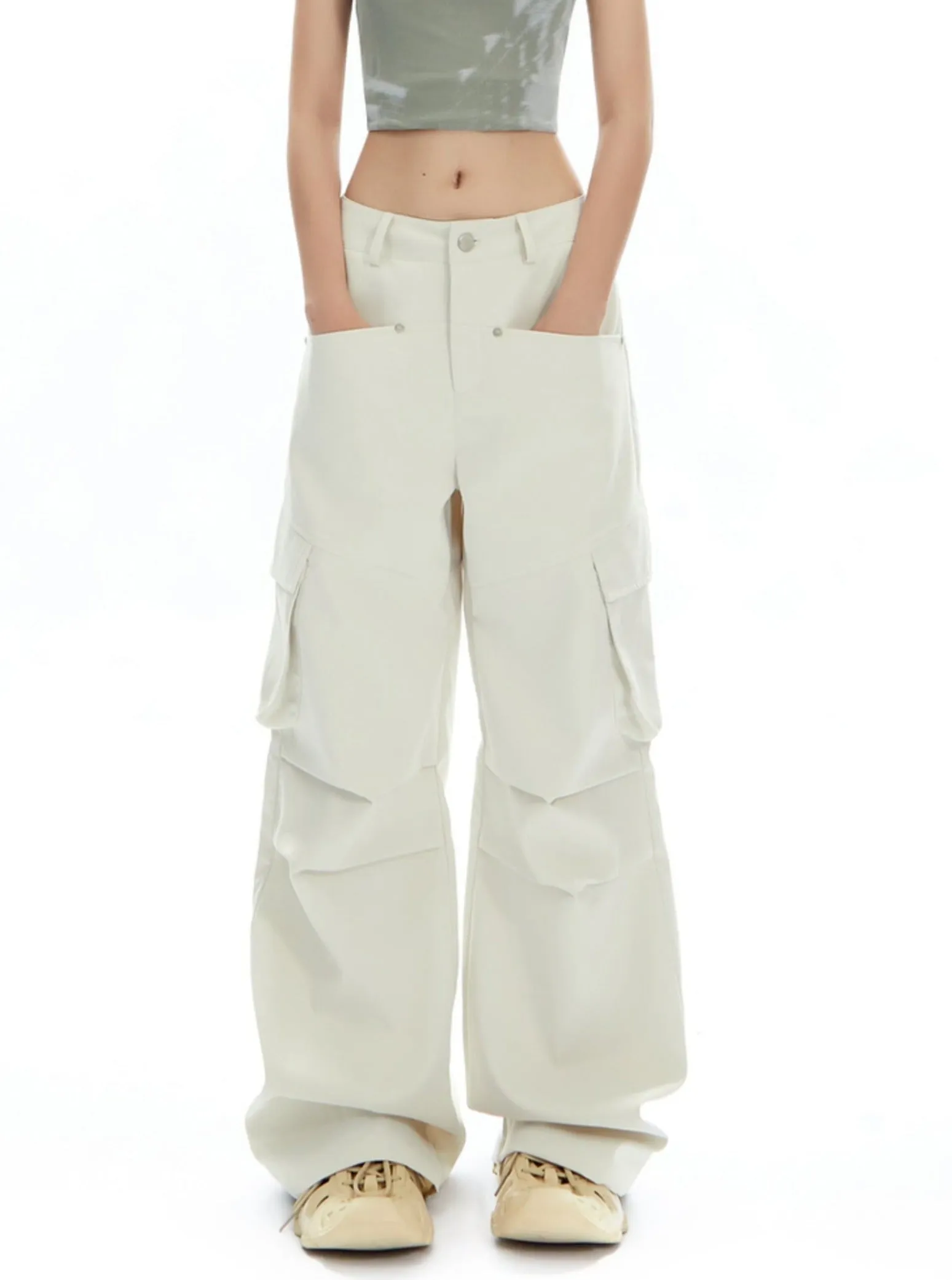 Pinch Pleats Wide-Leg Pants