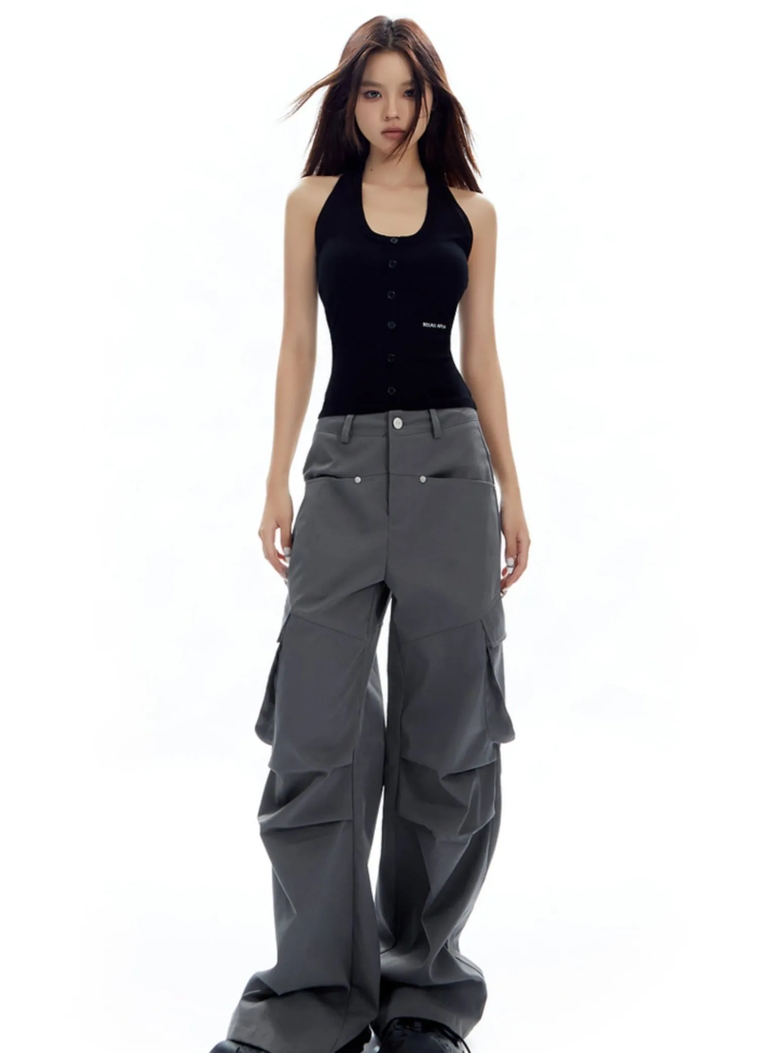 Pinch Pleats Wide-Leg Pants