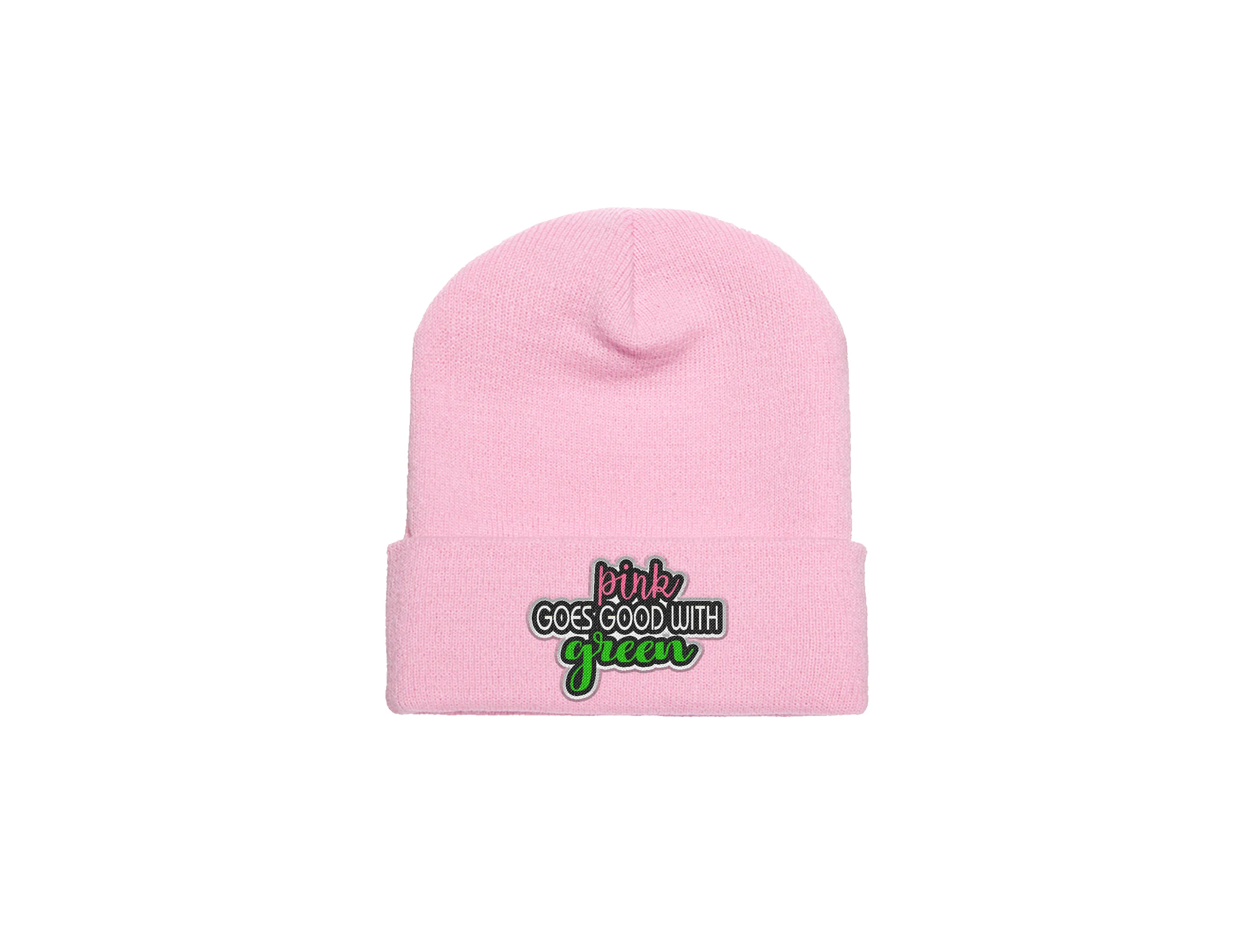 Pink Goes Good With Green - Embroidered Wicked Beanie