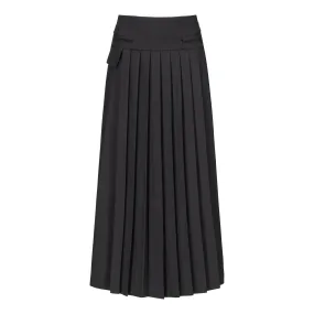 Pleated Wool Midi Skirt - Black