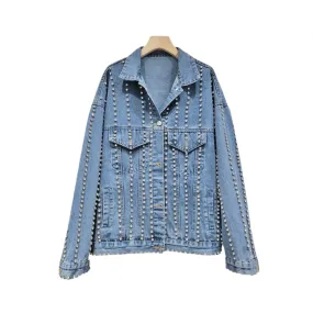 Pre Order: Denim Vertically Studded Loose Jacket