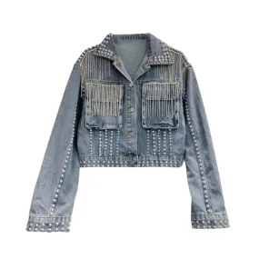 Pre Order:  Rivet Diamond Tassel Denim Jacket