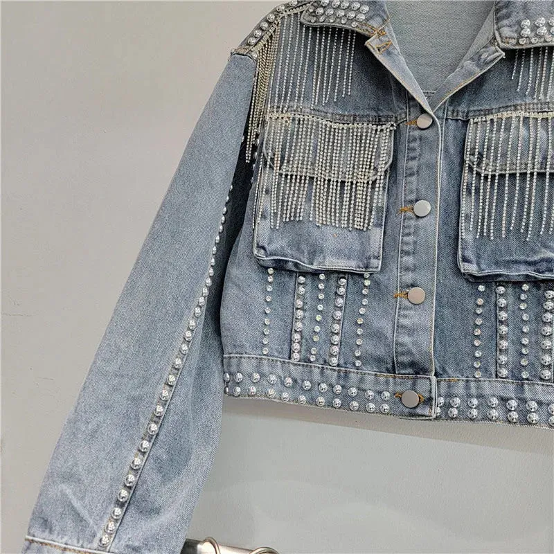 Pre Order:  Rivet Diamond Tassel Denim Jacket