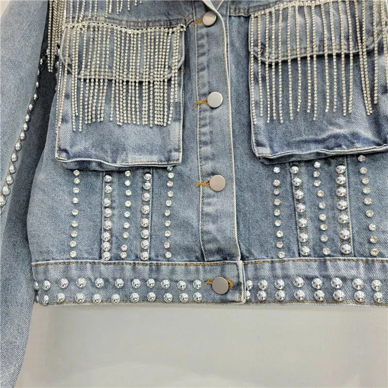 Pre Order:  Rivet Diamond Tassel Denim Jacket