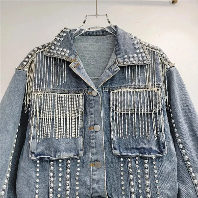 Pre Order:  Rivet Diamond Tassel Denim Jacket