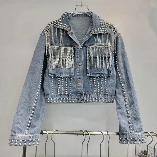 Pre Order:  Rivet Diamond Tassel Denim Jacket