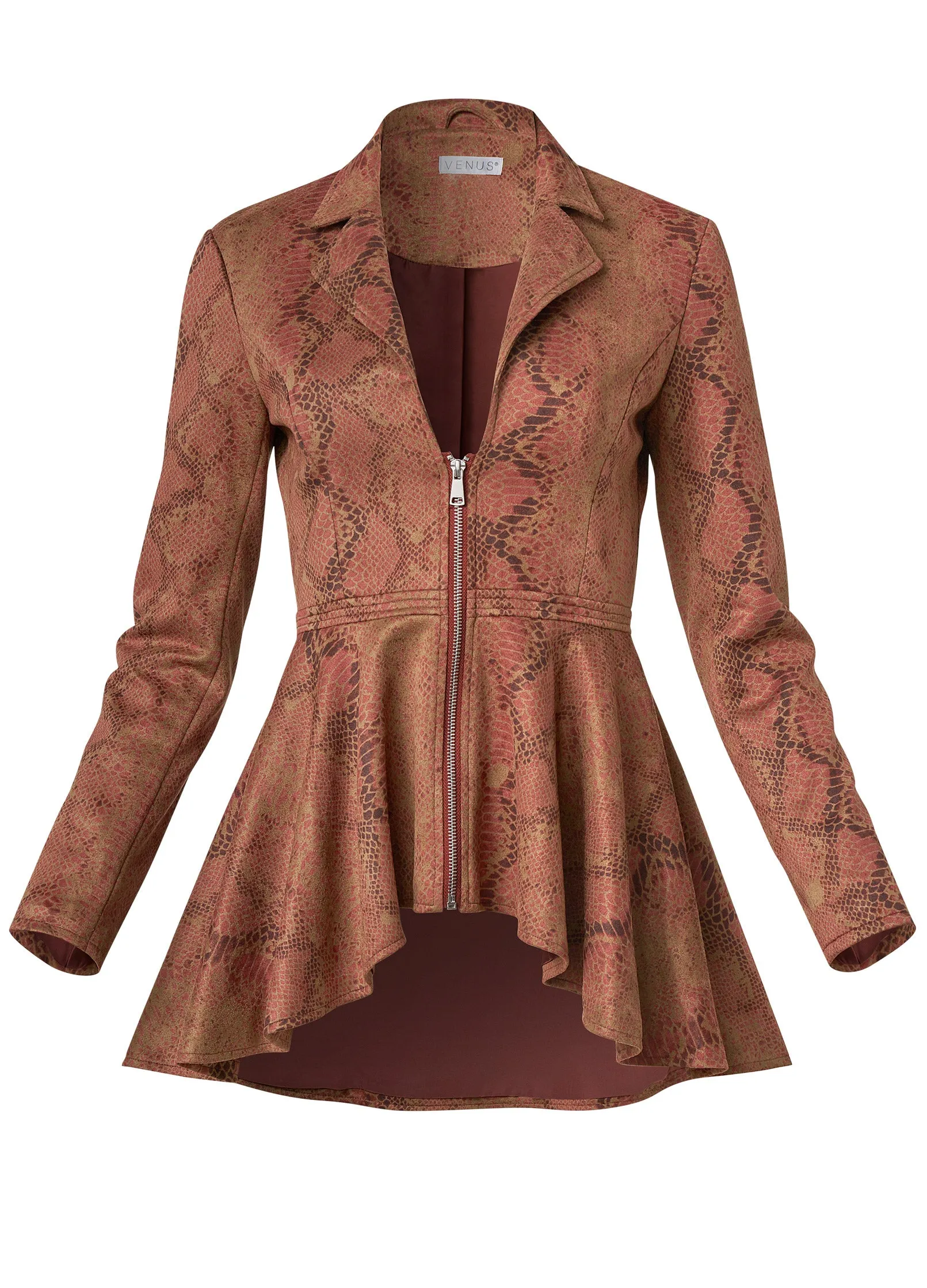 Python Print Hi-Low Faux Suede Jacket - Tan Multi