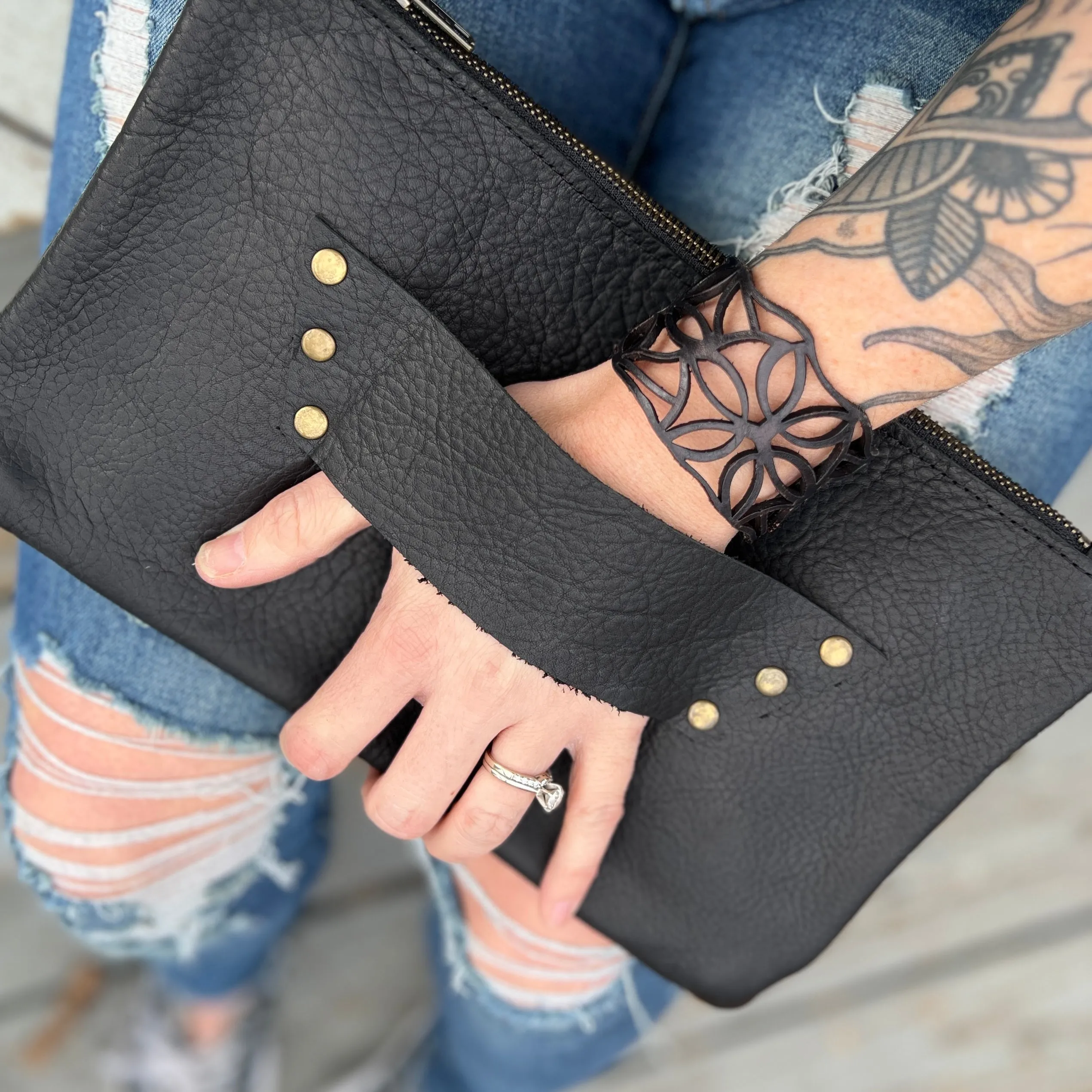 [raleigh leather] Clutch -BLACK