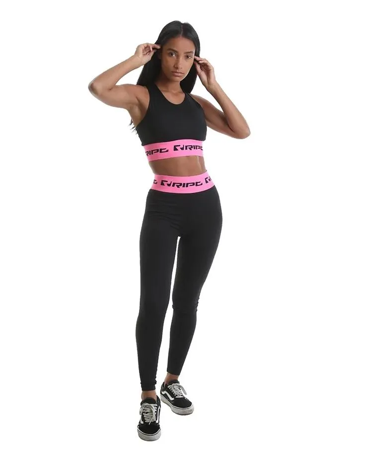 RIPT Performance Branded High Waist Leggings - Black-Pink