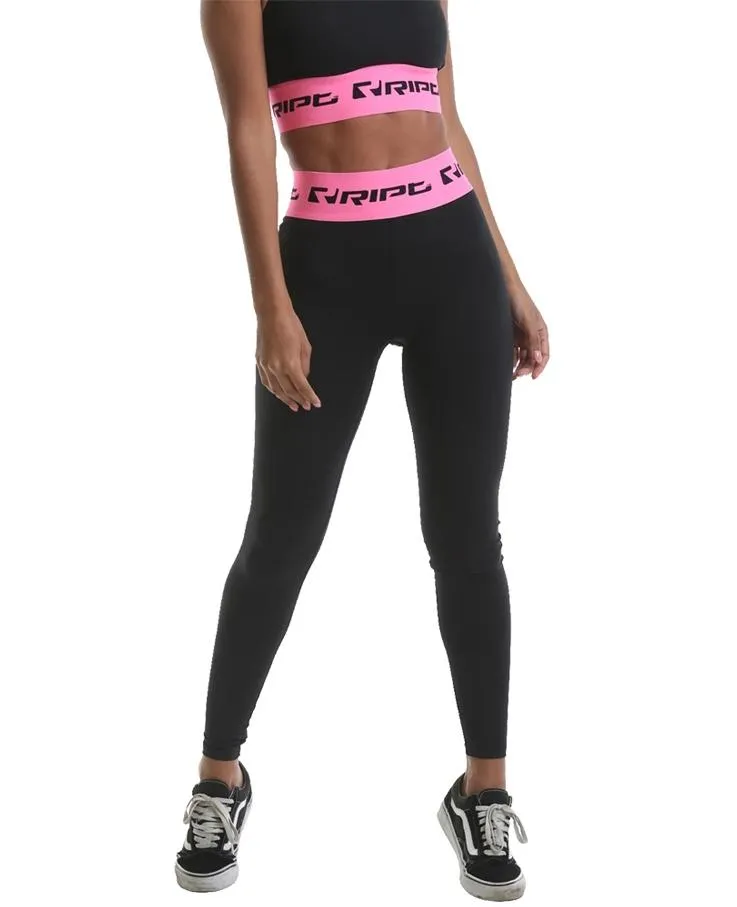 RIPT Performance Branded High Waist Leggings - Black-Pink