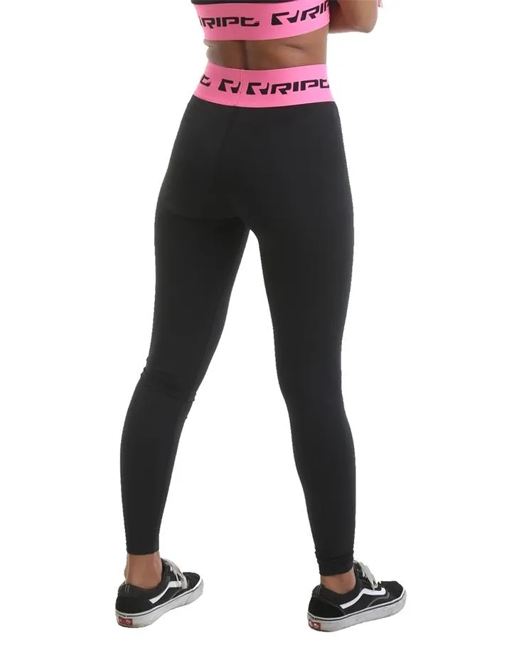 RIPT Performance Branded High Waist Leggings - Black-Pink