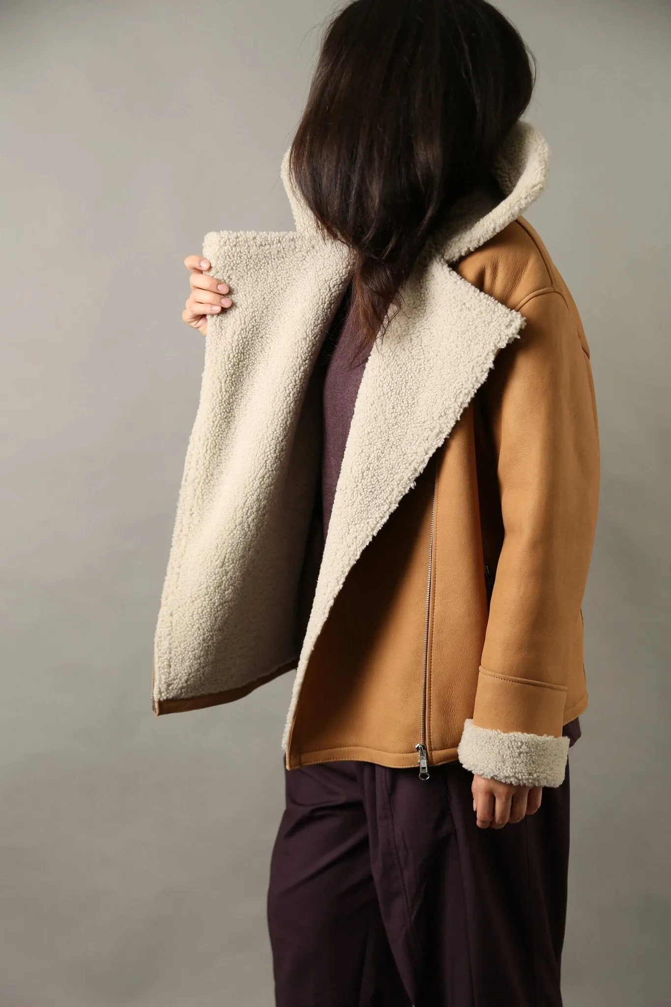 SHAE MOTO JACKET IN SUEDE SHEARLING