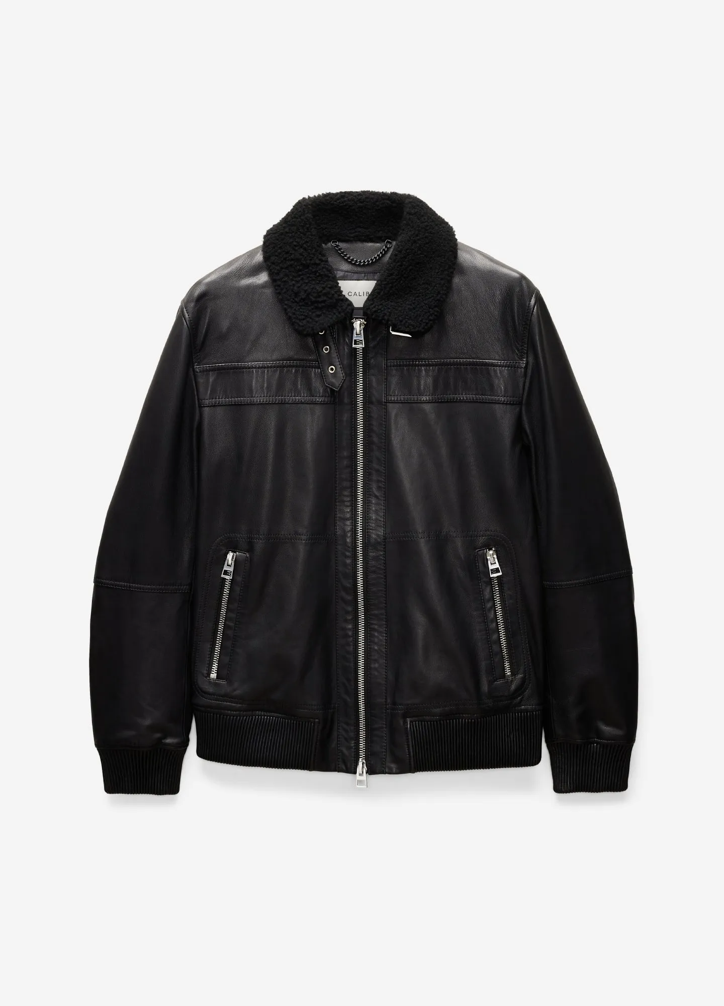 Shearling Trim Leather Jacket Black