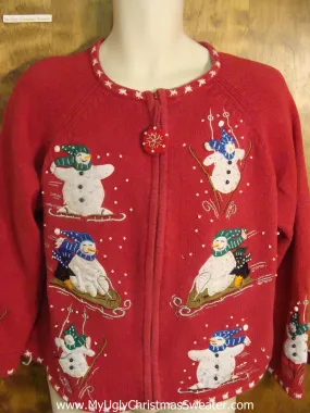 Snowmen Playing in the Snow Funny Ugly Sweater for a Christmas Party