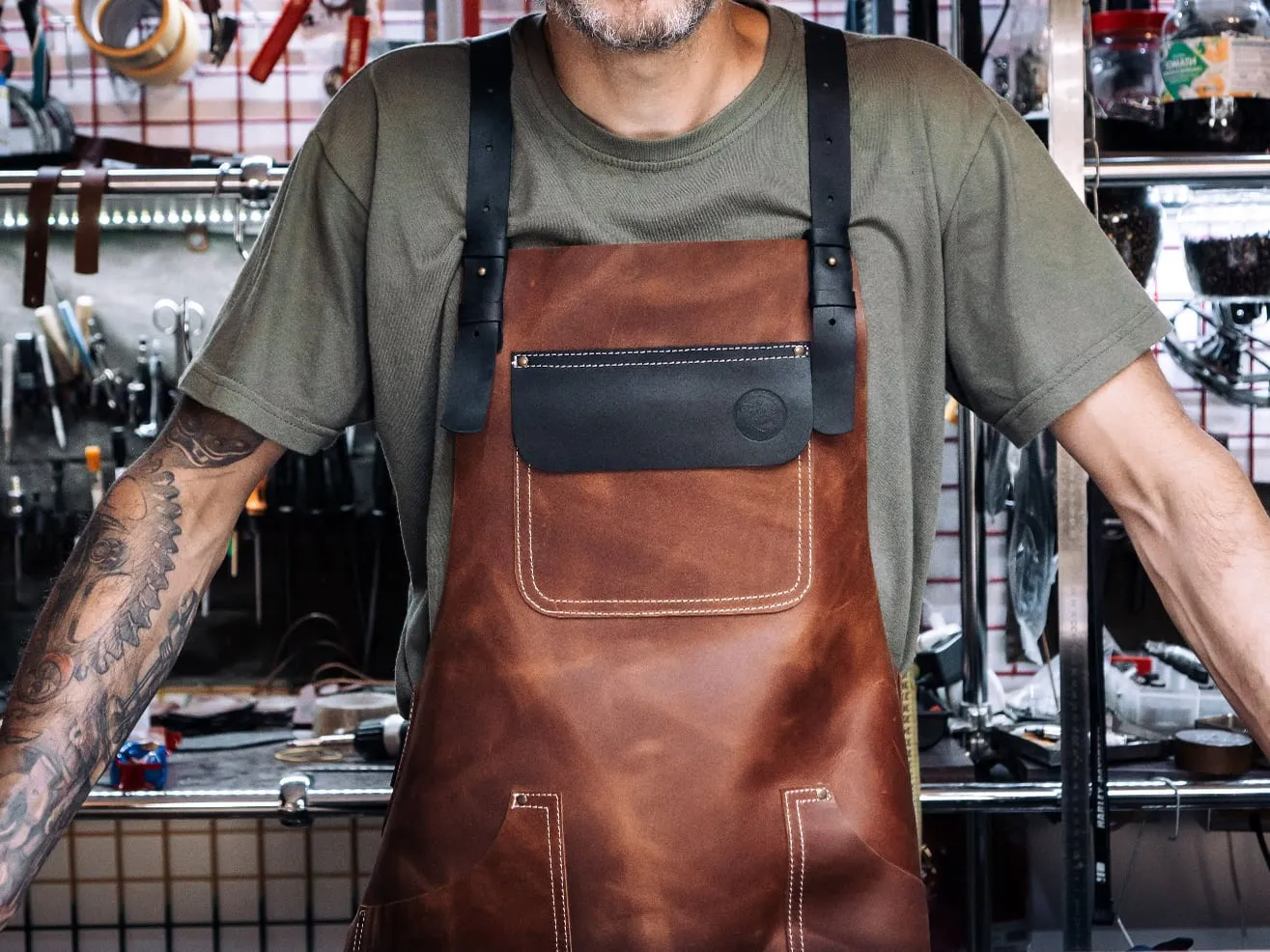 Split Leg Leather Apron with large tool pockets | HandMade