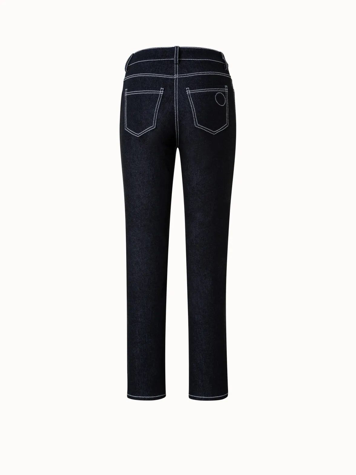 Straight Cropped Denim Pants with Contrast Stitches