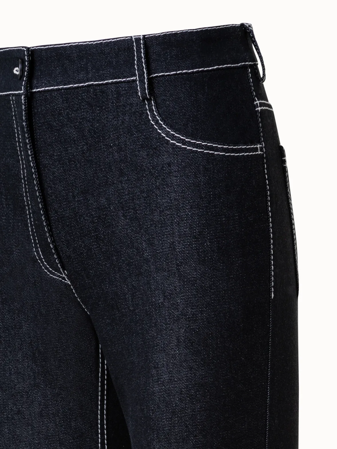 Straight Cropped Denim Pants with Contrast Stitches