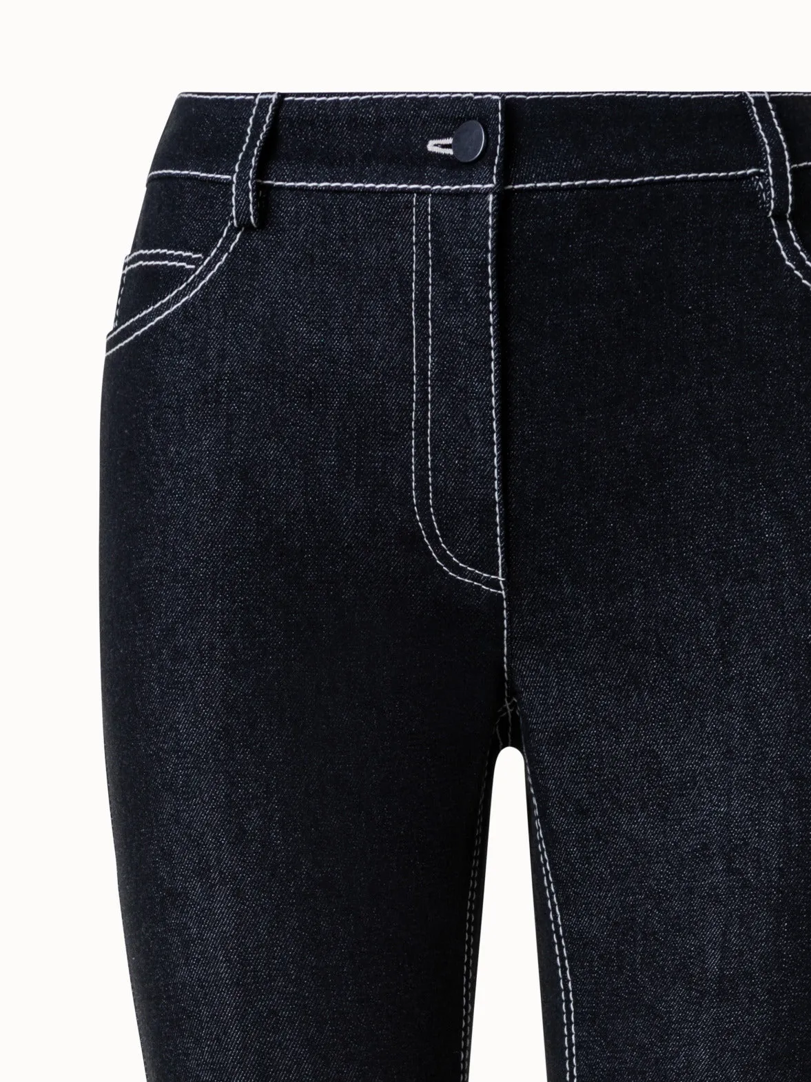 Straight Cropped Denim Pants with Contrast Stitches