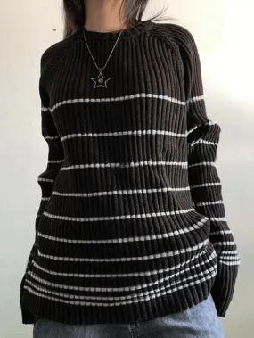 Striped Ribbed Pullover Knit Sweater