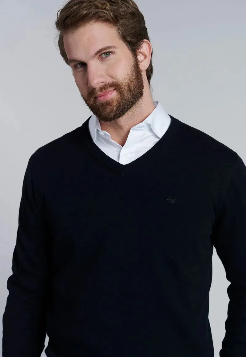 Sweater hombre V Neck Solido F Negro