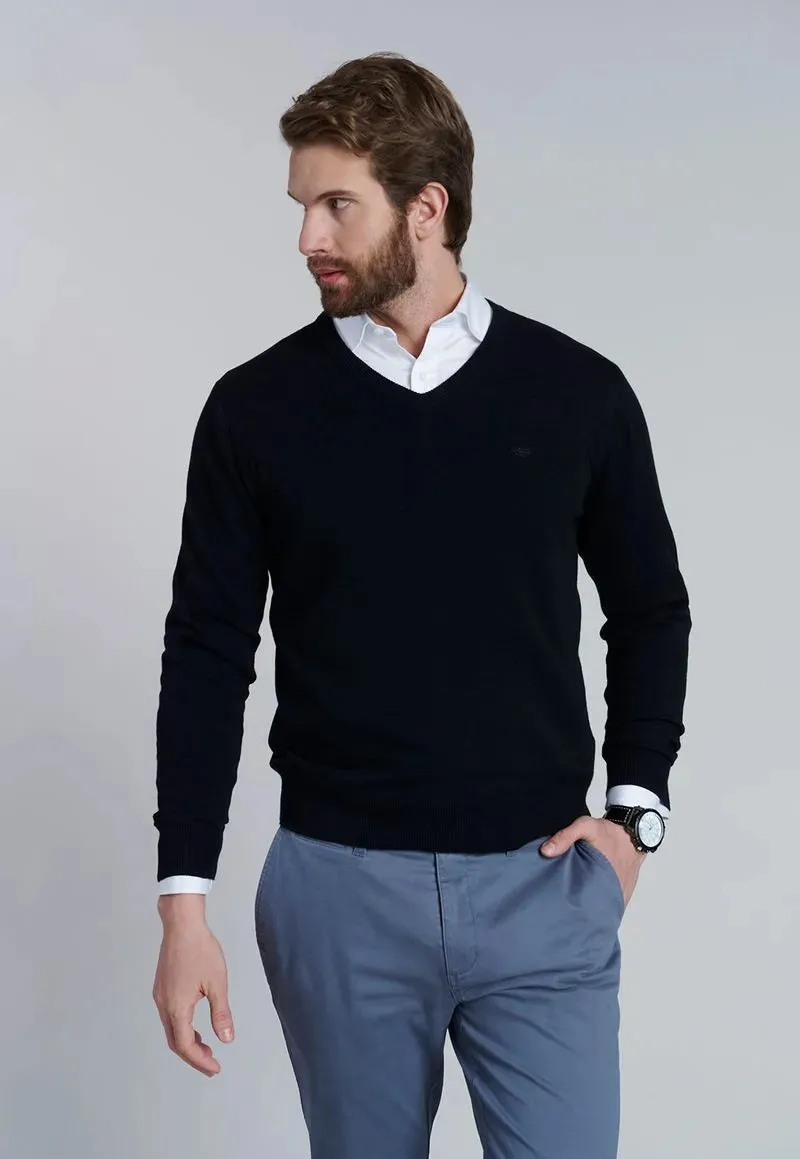 Sweater hombre V Neck Solido F Negro