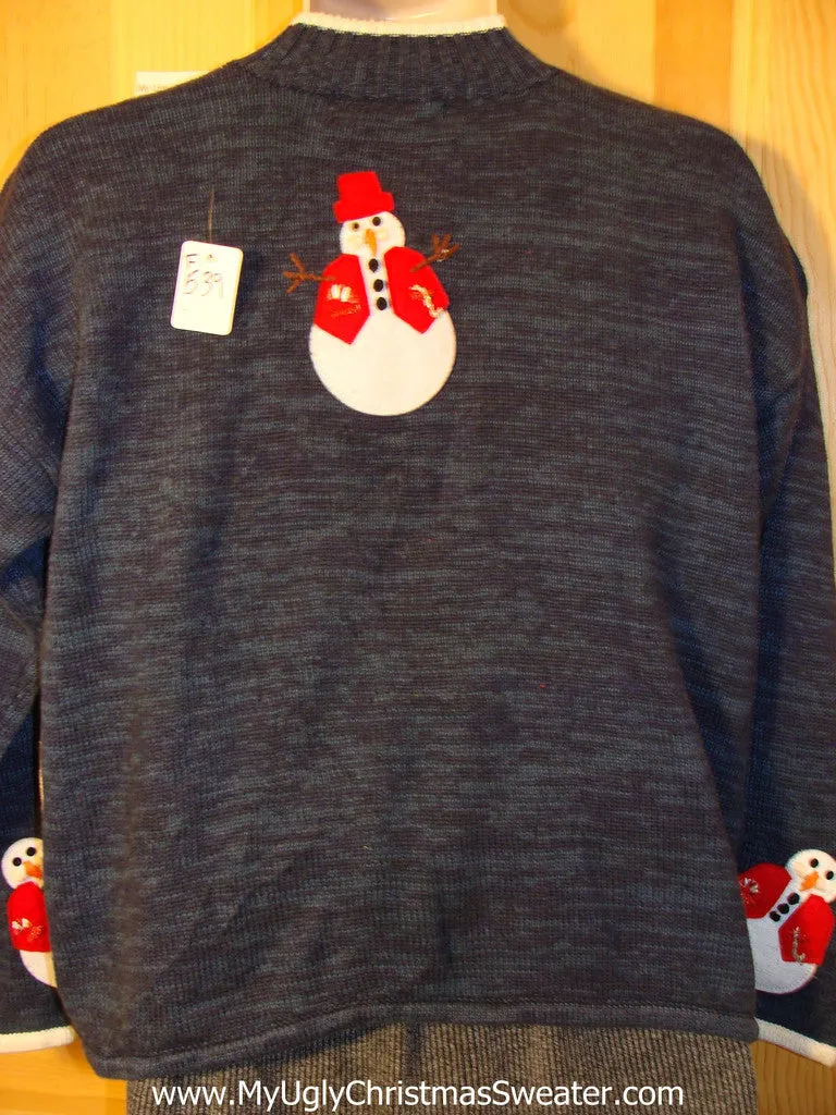 Tacky Cheap Ugly Christmas Sweater with Carrot Nosed Snowmen (f539)