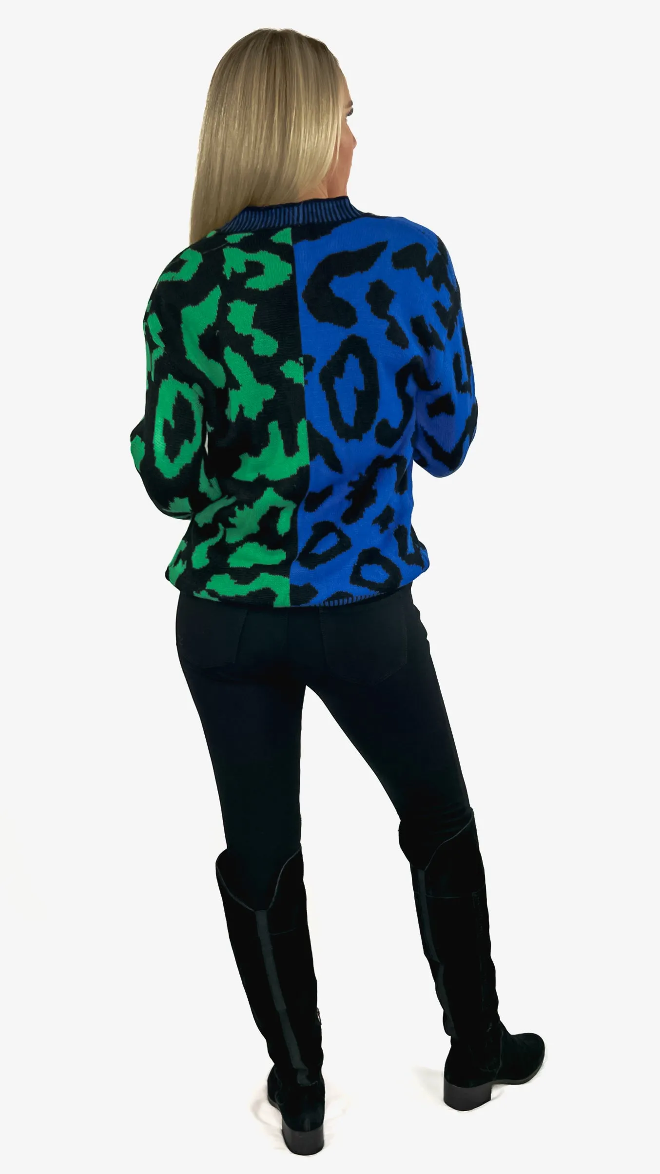 Tala Two-Toned Leopard Sweater- Green/Blue Multi