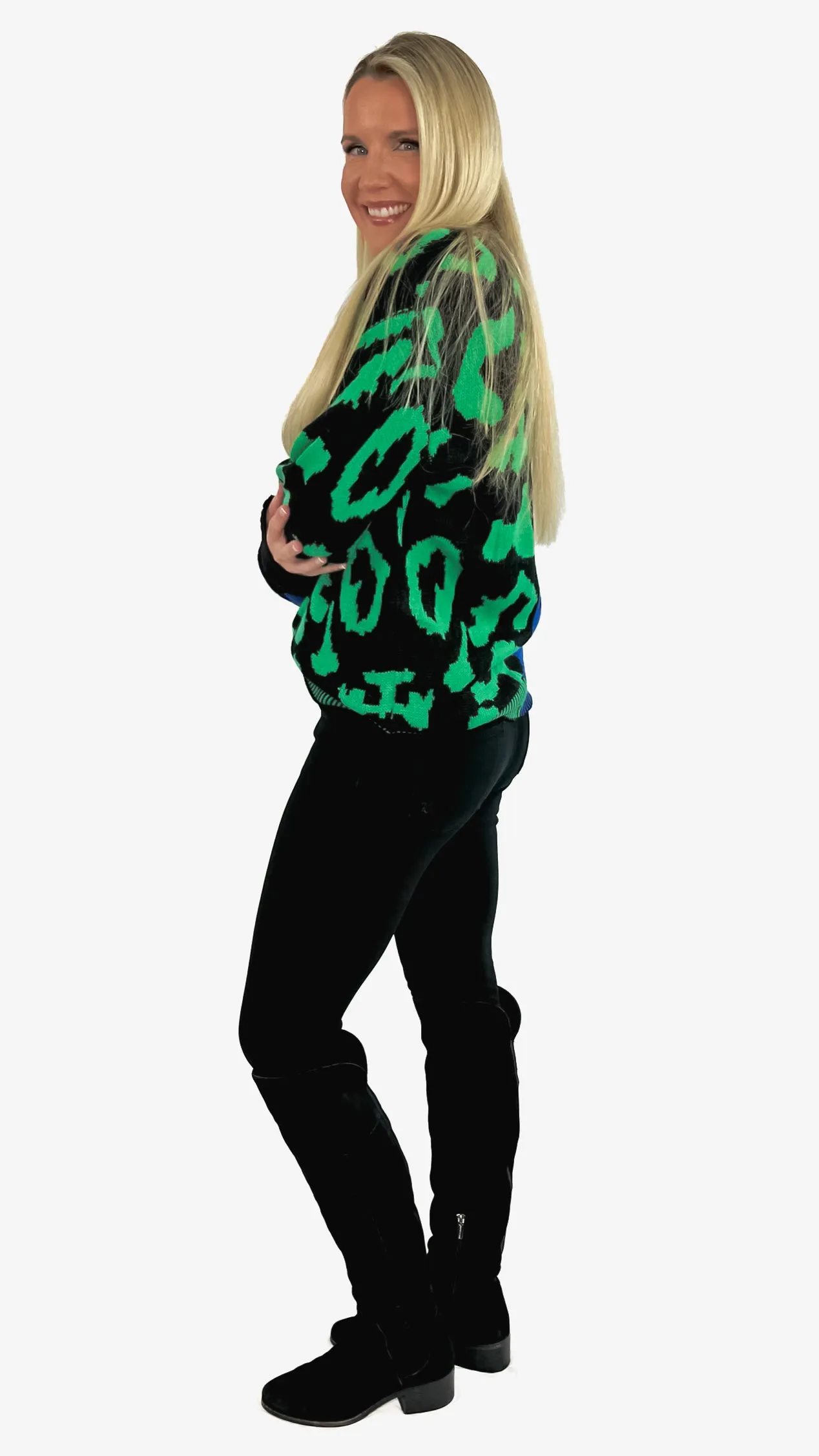 Tala Two-Toned Leopard Sweater- Green/Blue Multi