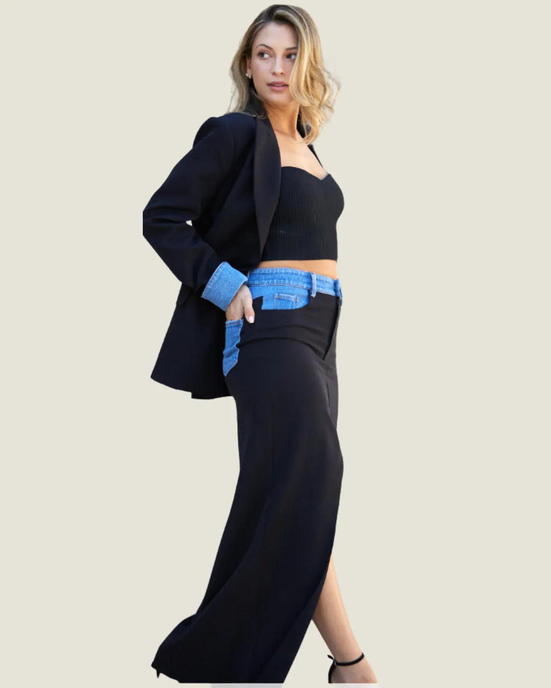 The Cher: Denim Detail Maxi Skirt