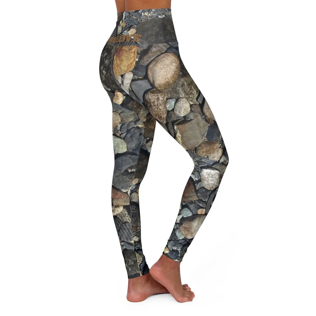 The EARTH LOVE Collection - "Rock Renaissance" Design High-Waisted Yoga Leggings, Fitness Leggings, Nature-Inspired Leggings