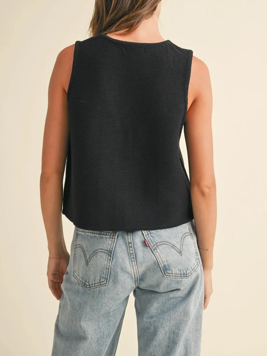 Tie Front Knit Vest - Black