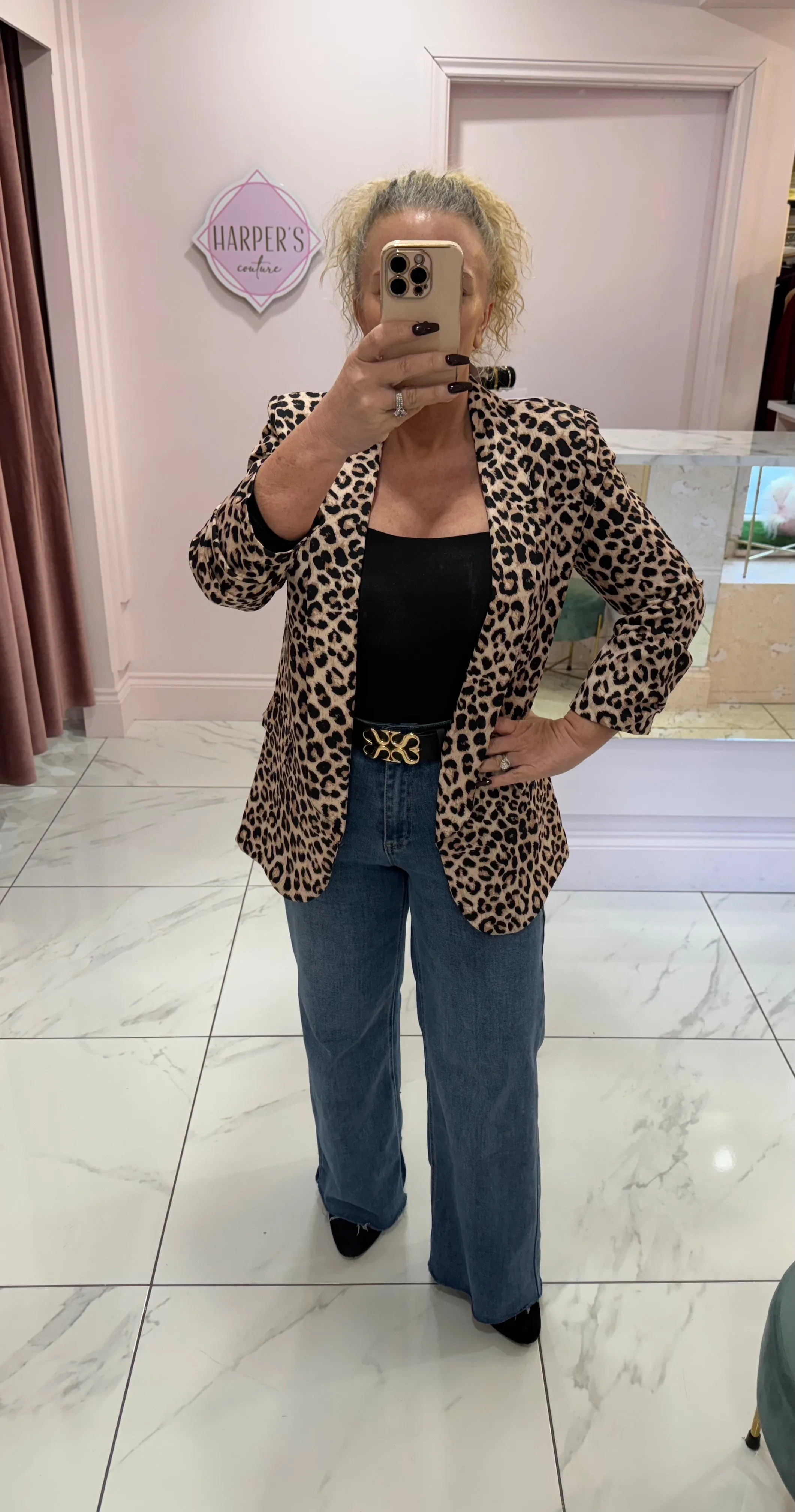 Tilly Leopard Print Ruched Sleeve Blazer