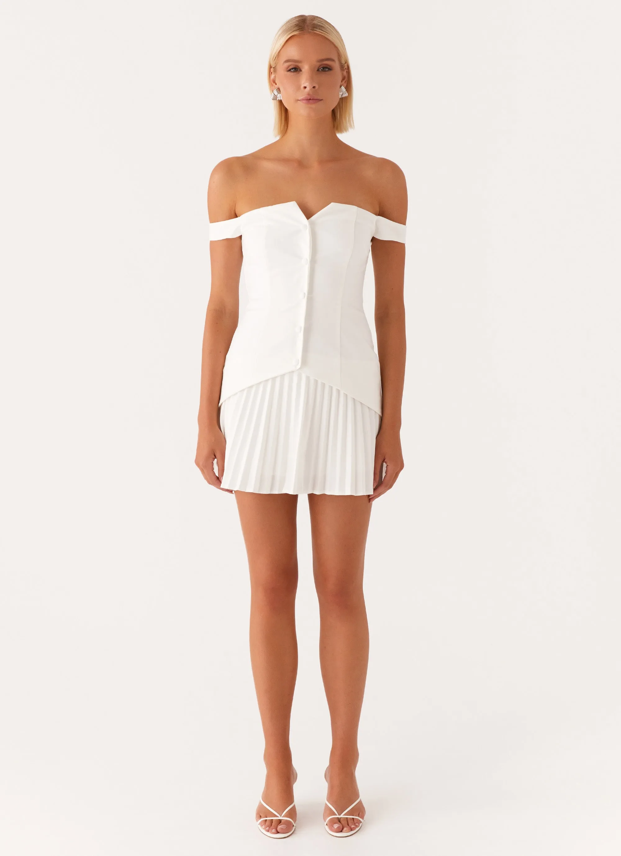 Twisted Skies Off Shoulder Mini Dress - Off White