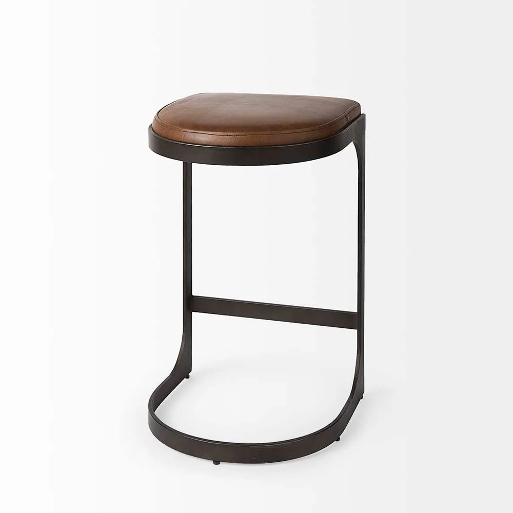 Tyler Bar Height Stool in Brown Leather