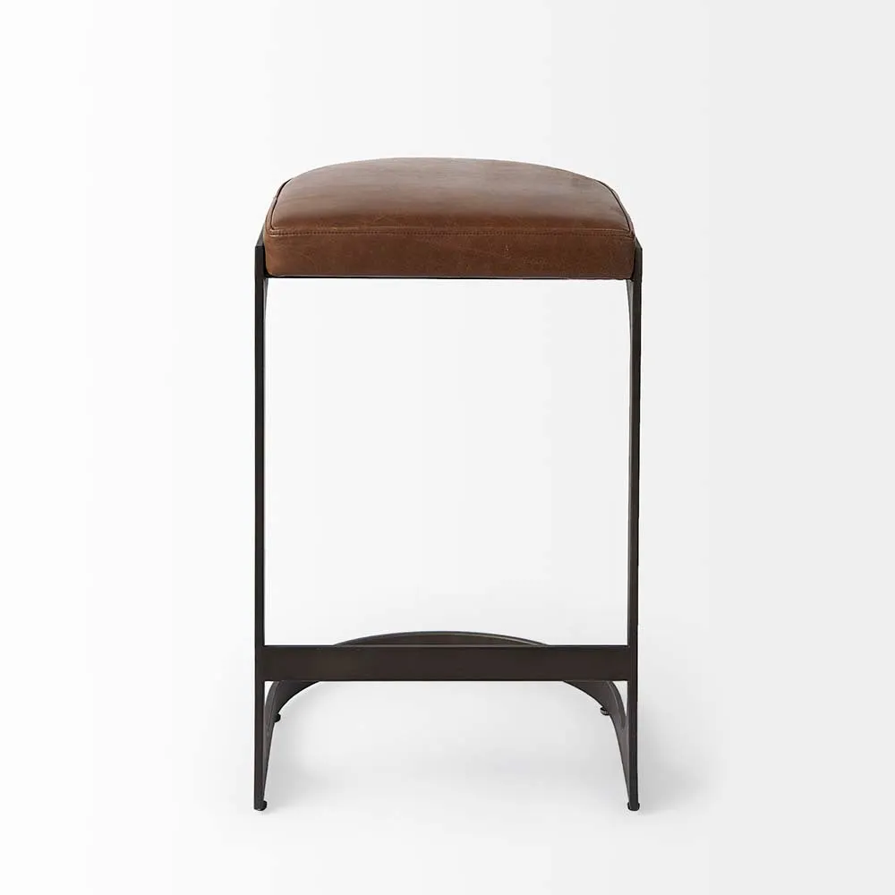 Tyler Bar Height Stool in Brown Leather