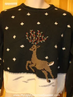 Ugly Christmas Sweater Leaping Reindeer Winter Wonderland