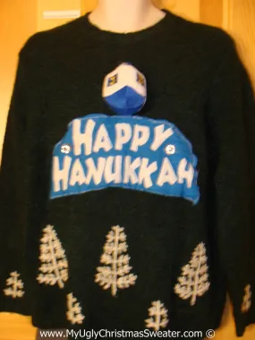 Ugly Christmas Sweater Party Hanukkah Sweater and Puffy Dreidel (j214)