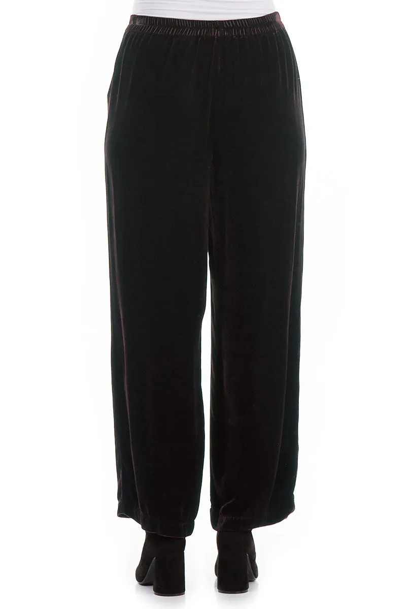 Wide Straight Dark Grey Silk Velvet Trousers