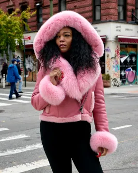 WOMEN SHEARLING- CROP TOP PINK WITH PINK SHEARLING