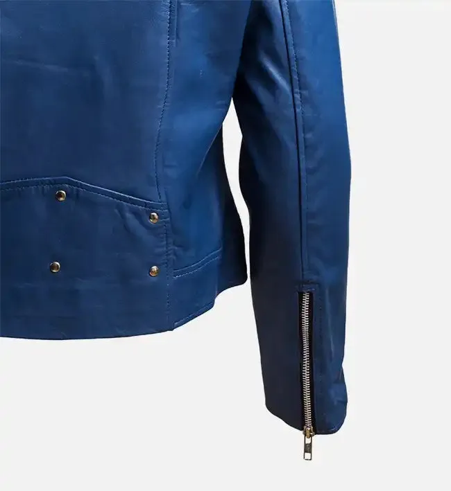 Women’s Blue Leather Biker Jacket