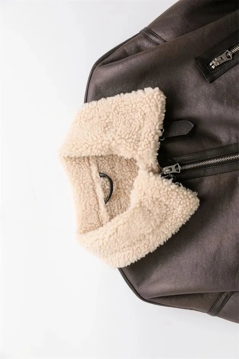 Women's Brown Shearling Aviator Jacket