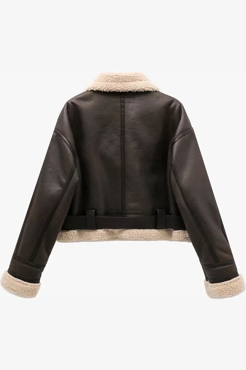 Women's Brown Shearling Aviator Jacket