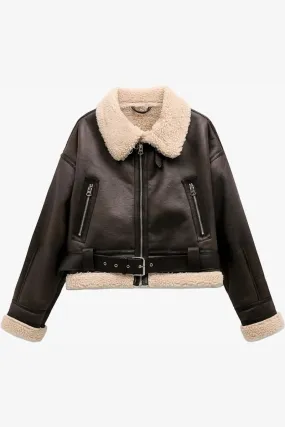 Women's Brown Shearling Aviator Jacket