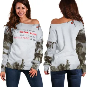 Women's Christmas Off Shoulder Sweaters - Music & Wine