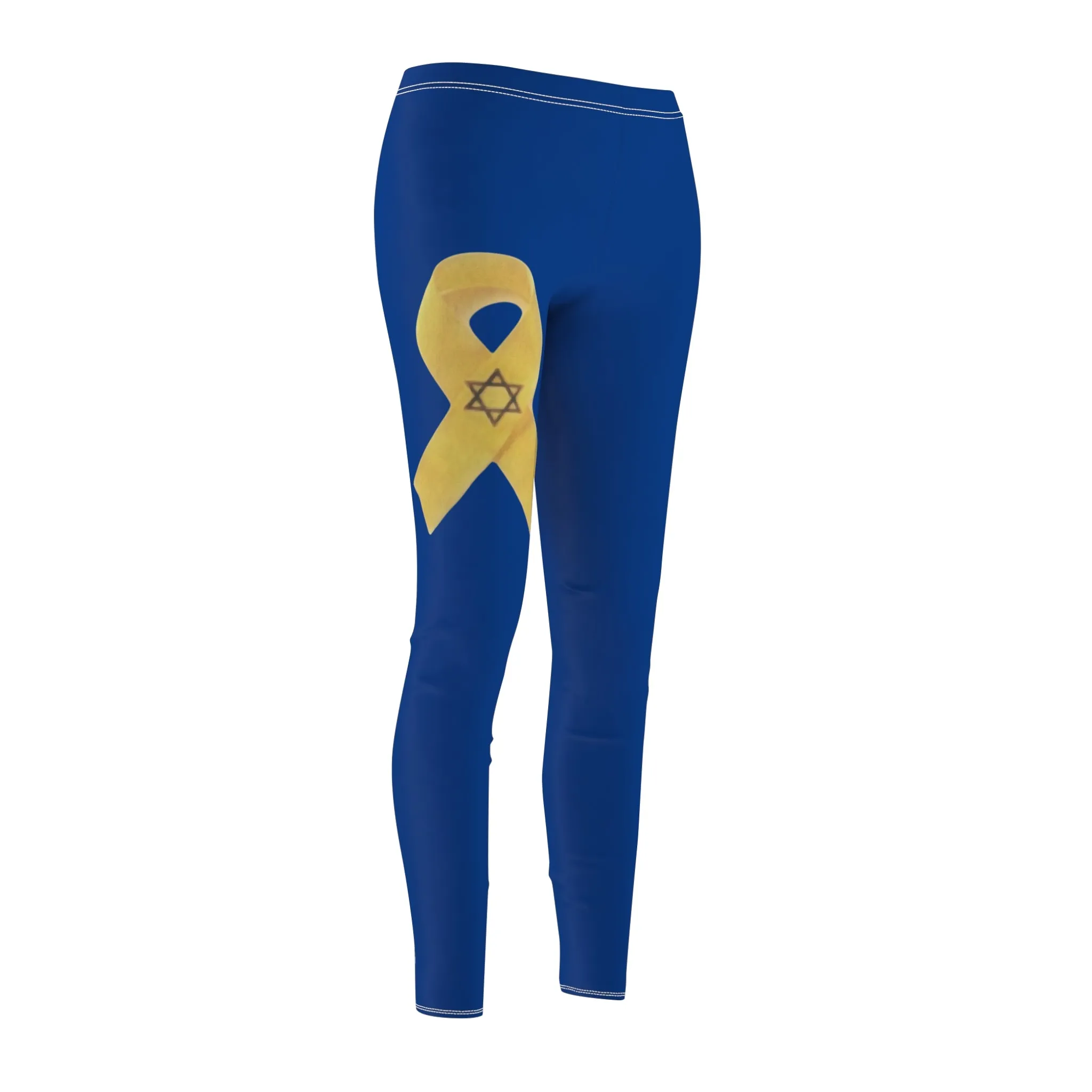 Women's Cut & Sew Casual Leggings, Royal Blue - Yellow Ribbon 'Bring Them Home Now' Art, by Chaia Malana