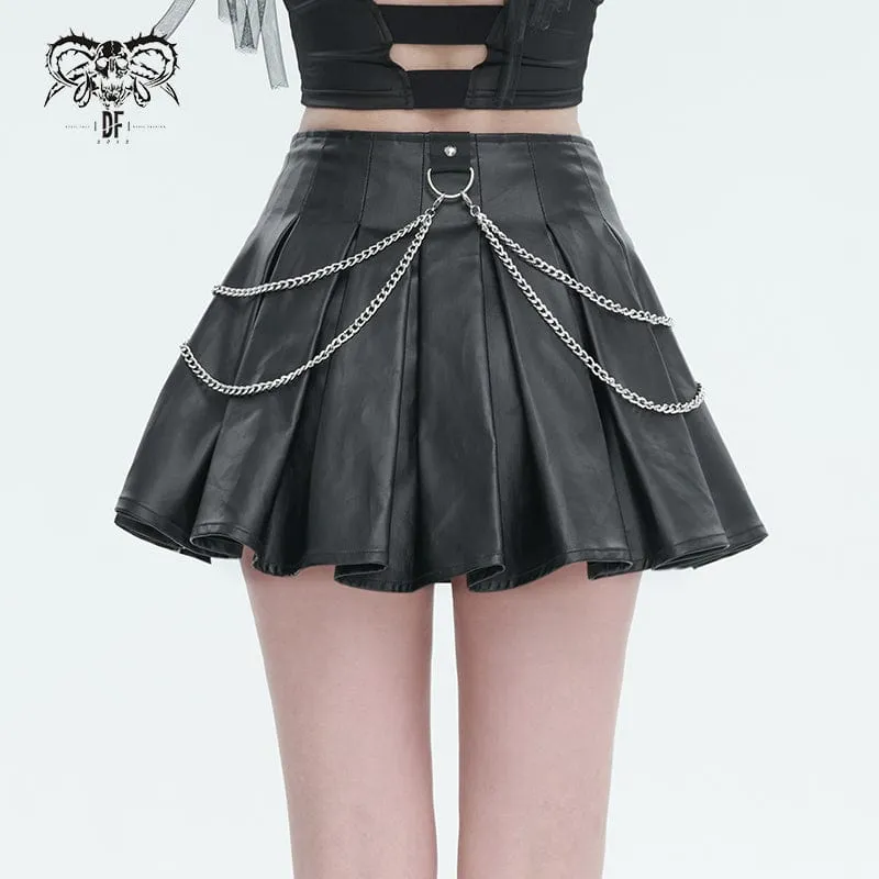 Women's Punk High-waisted Pleated Skirt with Chain