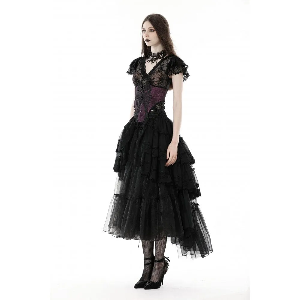 Women's Punk Irregular Ruffled Layered Mesh Skirt