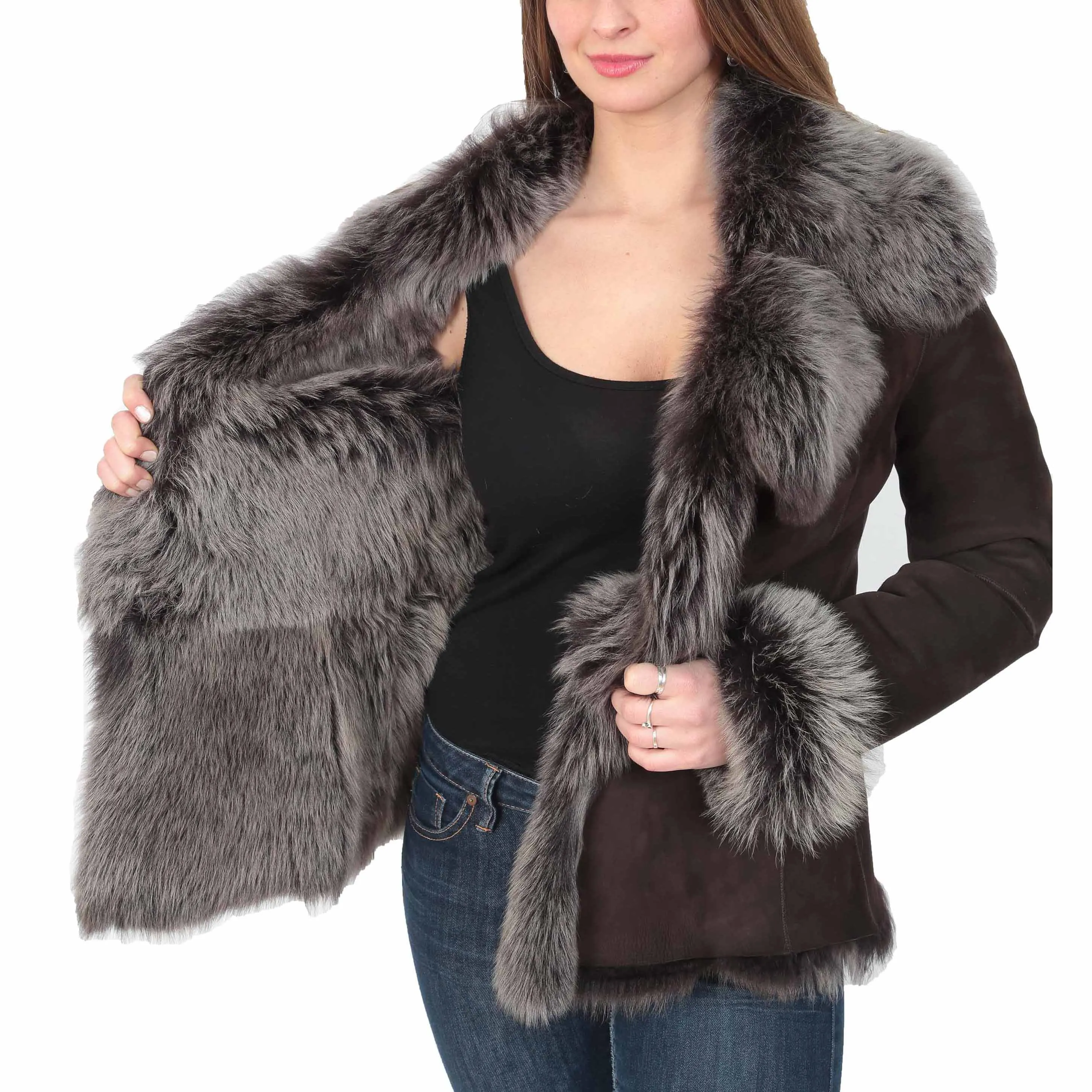 Womens Sheepskin Shearling Toscana Jacket Brown Brissa